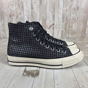 Converse Chuck 70 Hi Black Silver Metallic Houndstooth Sneakers  Womens 8.5